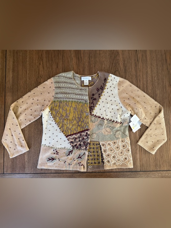 Susan Bristol Sweaters - Susan Bristol Hand Embroidered Brown Cardigan Button Sweater Sz XL NEW